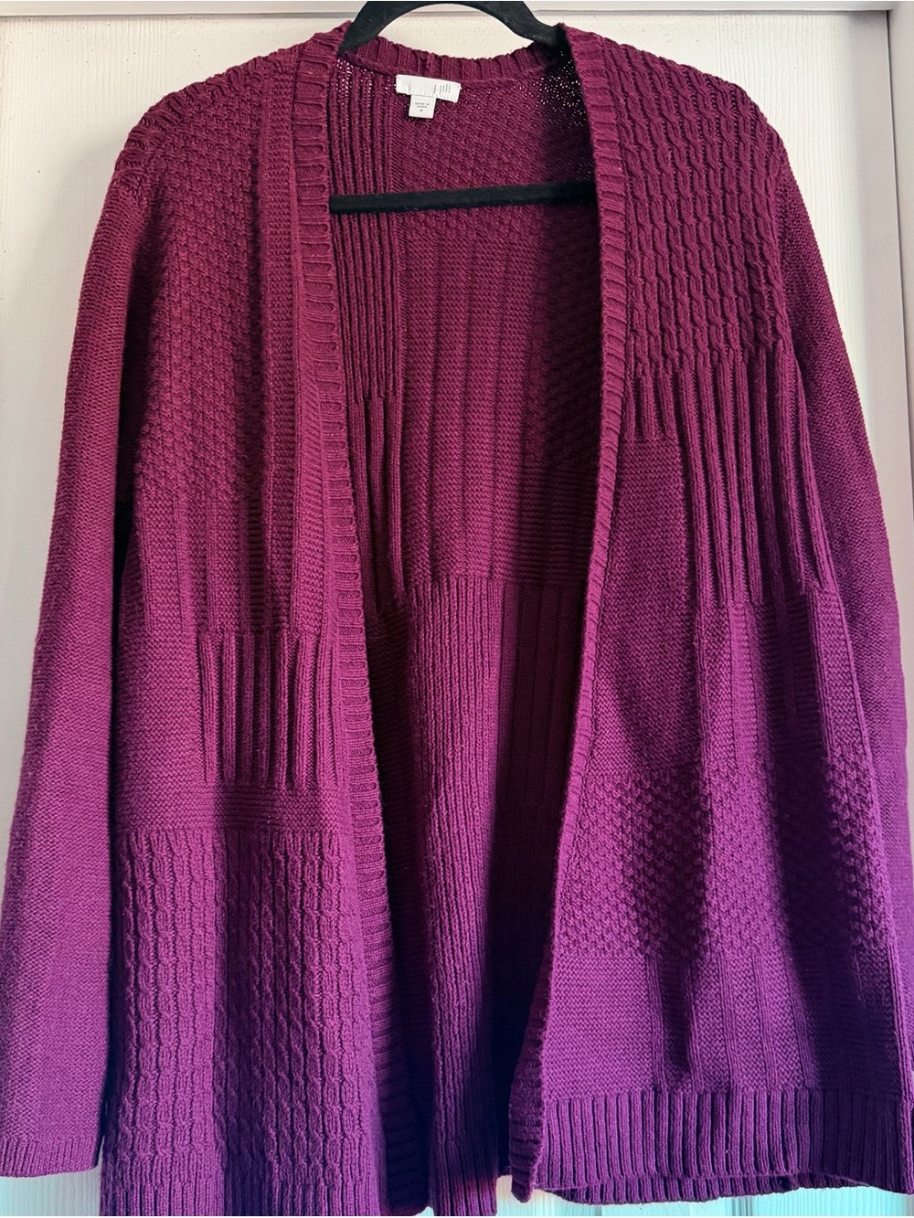 J. Jill berry purple Mixed Stitch Open Front Cardigan Wool Blend Size M